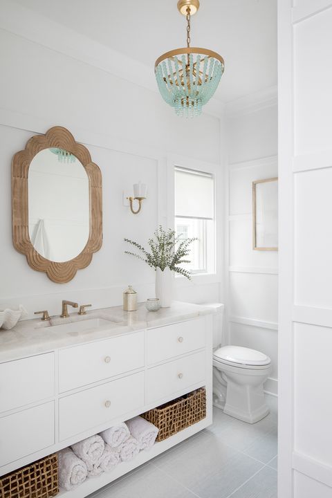 all white bathroom trend with textures