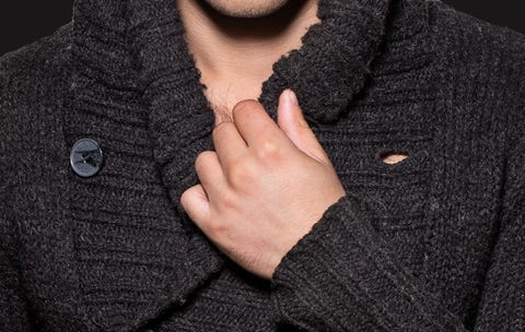 wearing a sweater without undershirt