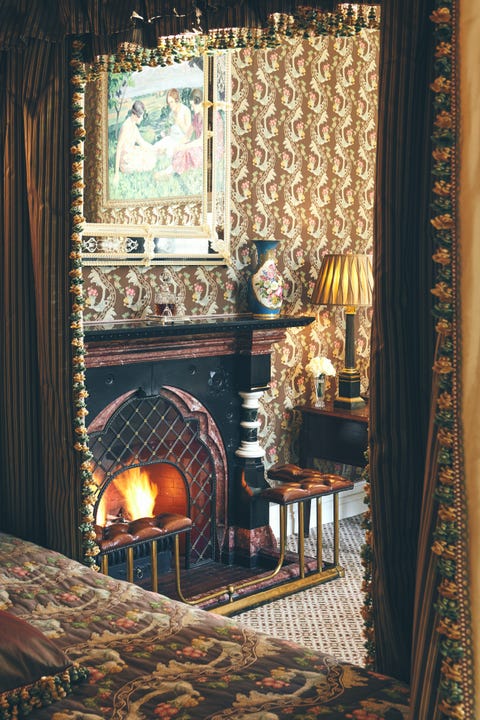 Fireplace, Hearth, Room, Interior design, Furniture, Curtain, Living room, Textile, Window treatment, Napoleon iii style, 