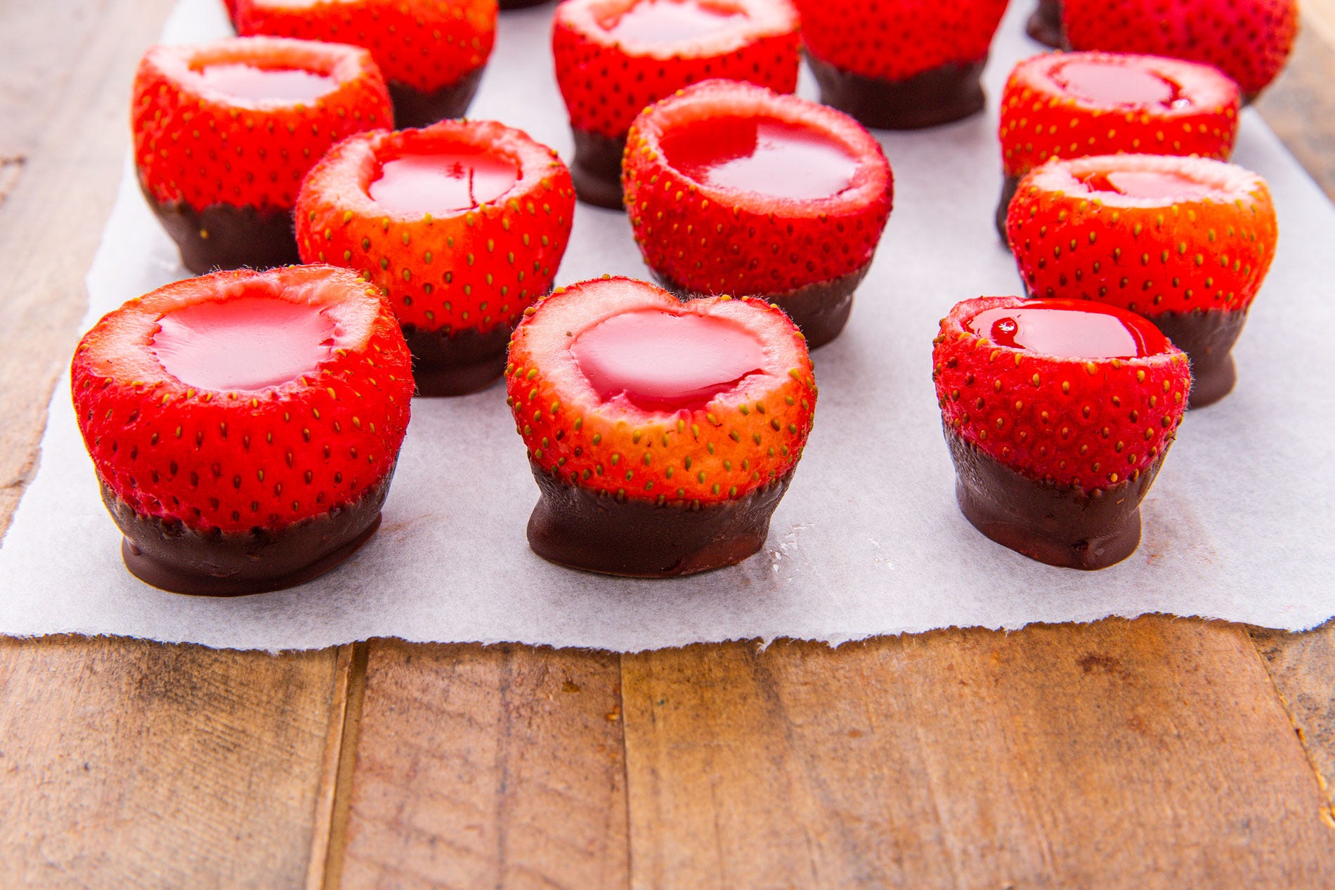 Fall In Love Over Chocolate-Covered Strawberry Jell-O Shots