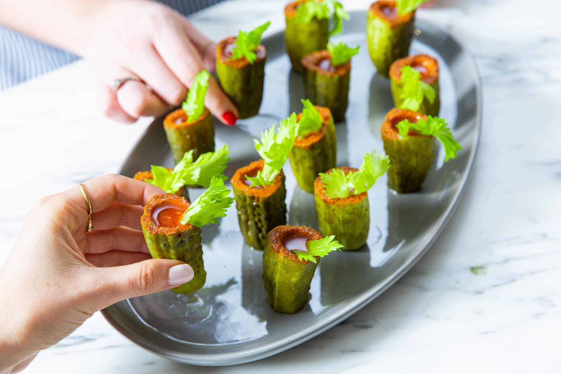 Don't Throw Brunch Without These Pickle Bloody Mary Shooters