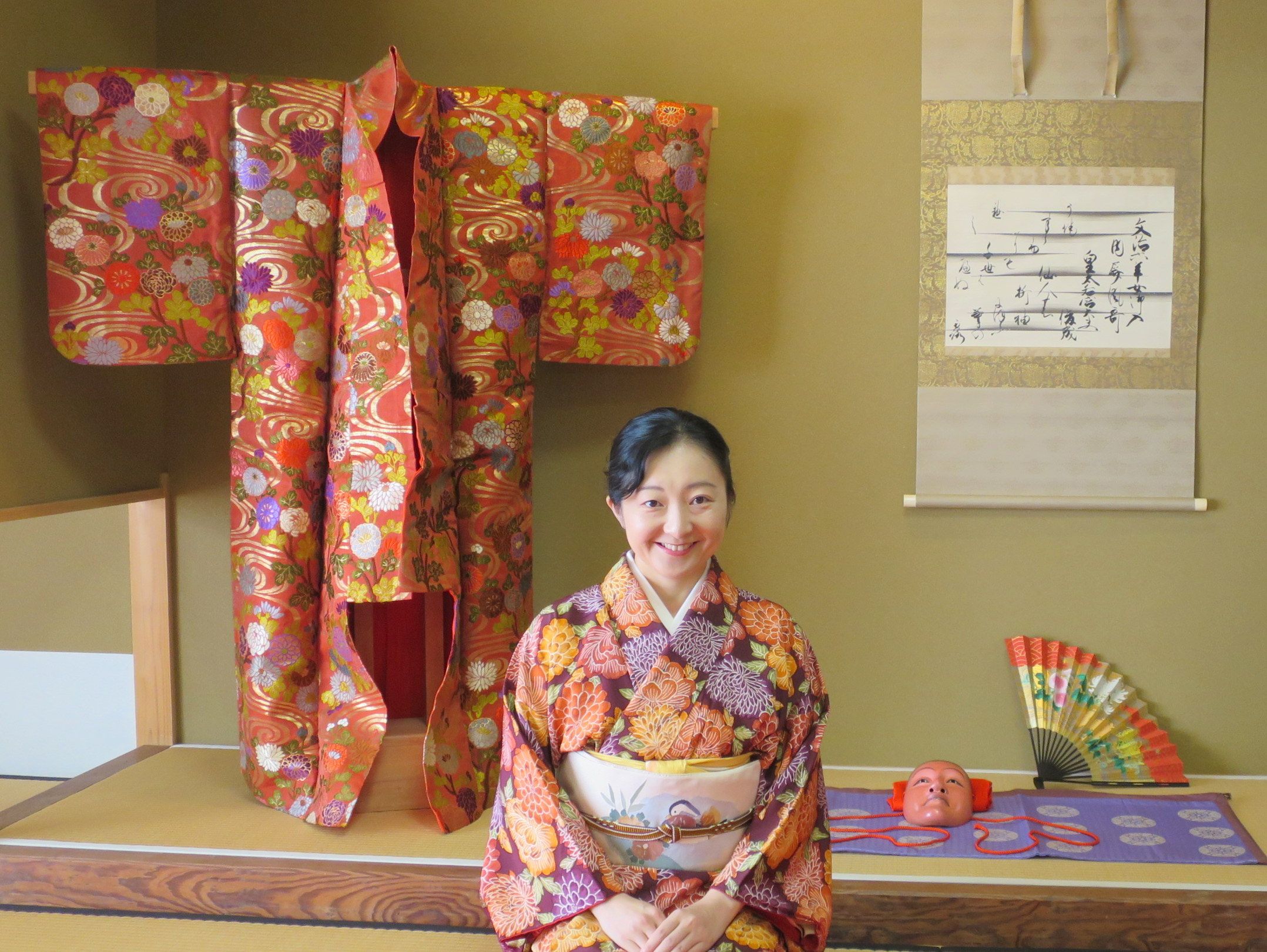 クーポン有り 袋帯 四季の花々の織模様 桐 菊 褐色 O-1909 - 浴衣/水着