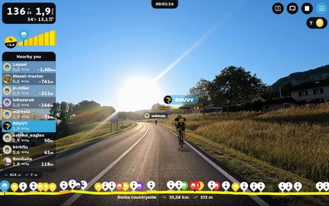screenshot van de rouvy cycling app