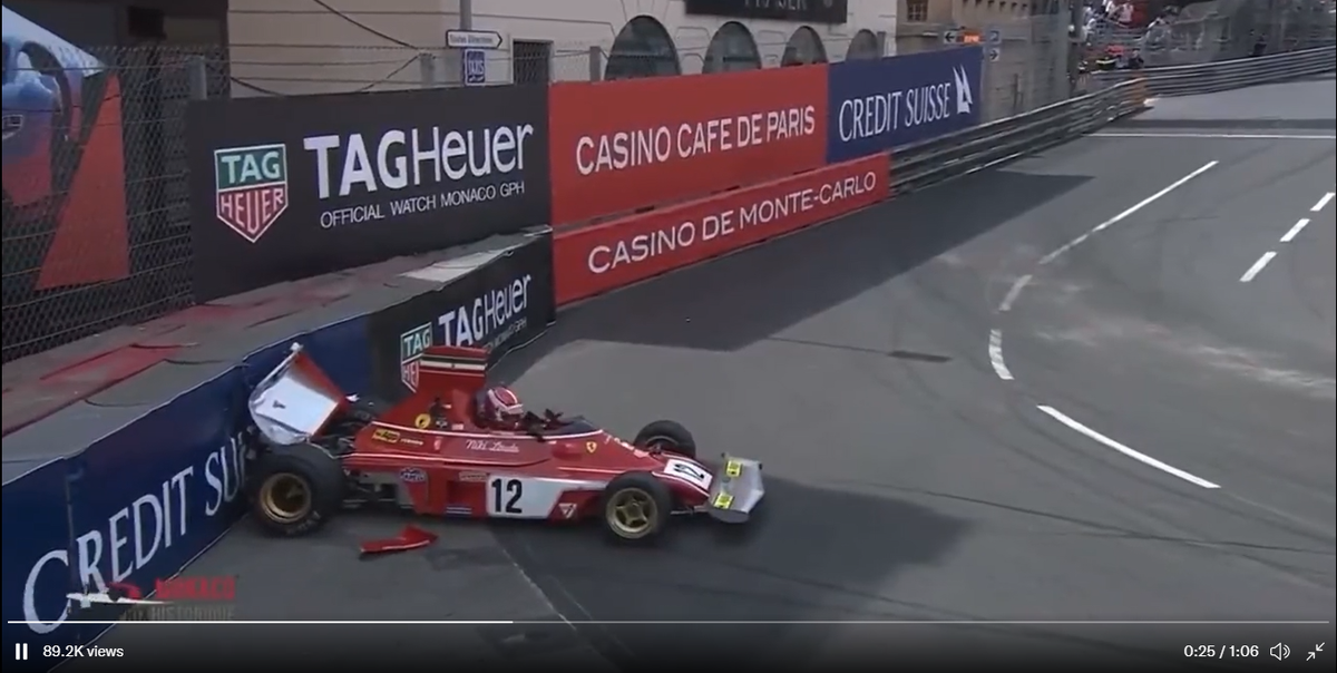 Not Exactly as Planned: Charles Leclerc Crashes Niki Lauda's Early 70s Ferrari F1 Car at Monaco