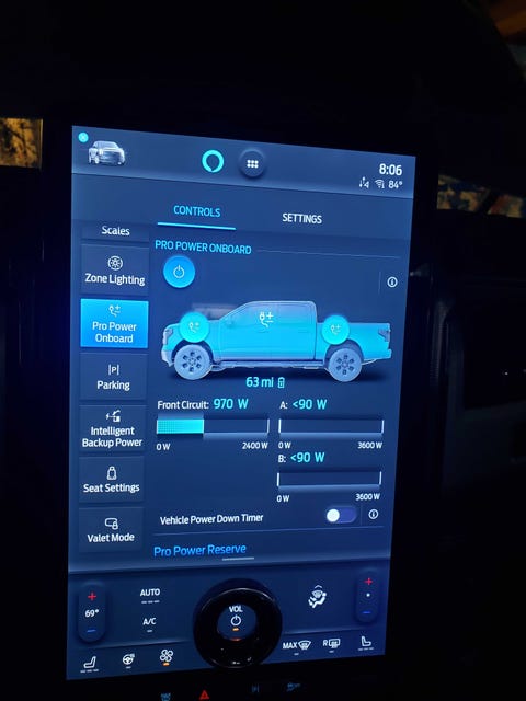 power usage readout from a ford f 150 lightning