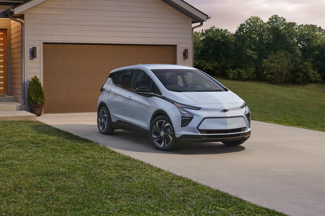 2023 bolt ev front three quarter backed in on a residential driveway