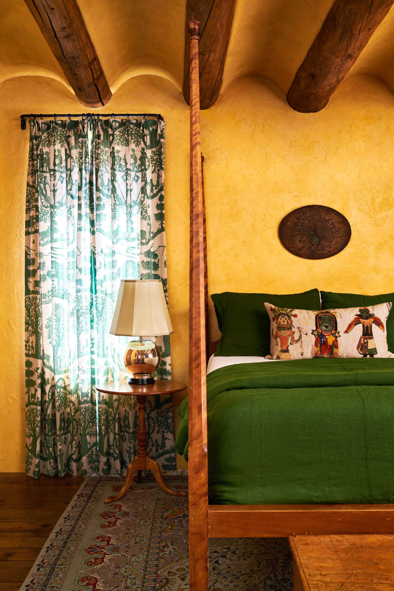 bedroom with yellow amber walls