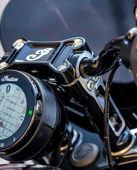 Close up of the navigation on a 2023 Indian Sport Chief motorcycle
