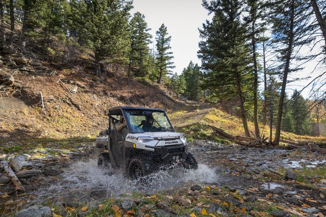 2022 polaris ranger kinect driving through a stream
