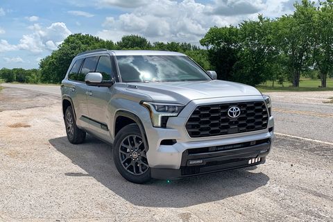 silver 2023 toyota sequoia platinum on the side of the road
