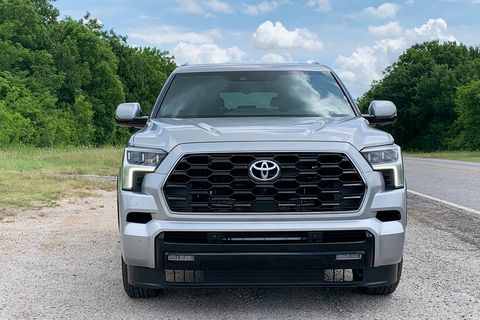 2023 silver toyota sequoia front on side of the road