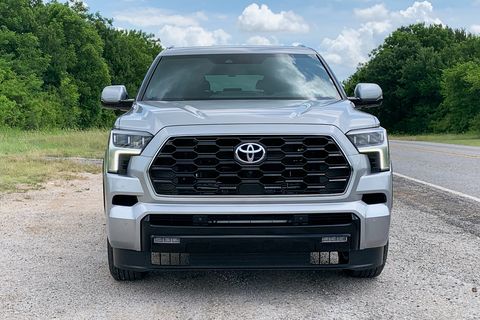 2023 silver toyota sequoia front on side of the road