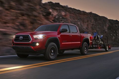 toyota tacoma with new sx package towing a motorcycle trailer