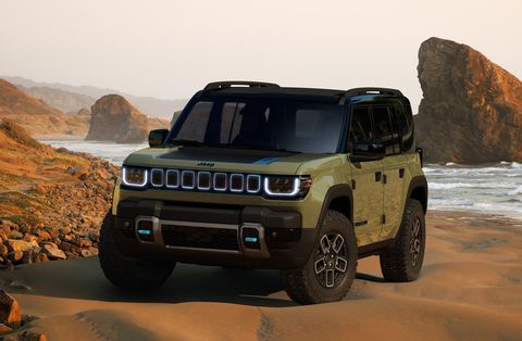 2024 jeep recon parked on a rocky beach