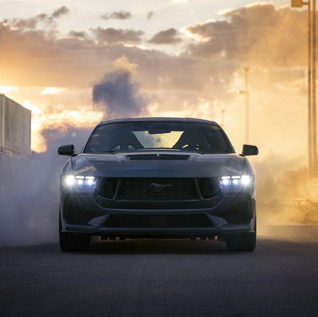 2024 ford mustang in a cloud of smoke