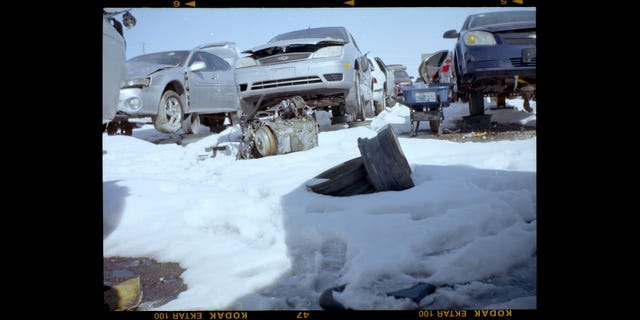 junkyard engines photographed with ansco no 2 folding buster brown camera