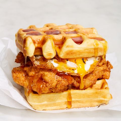chicken and waffles breakfast sandwich