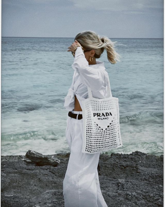 prada beach bag white