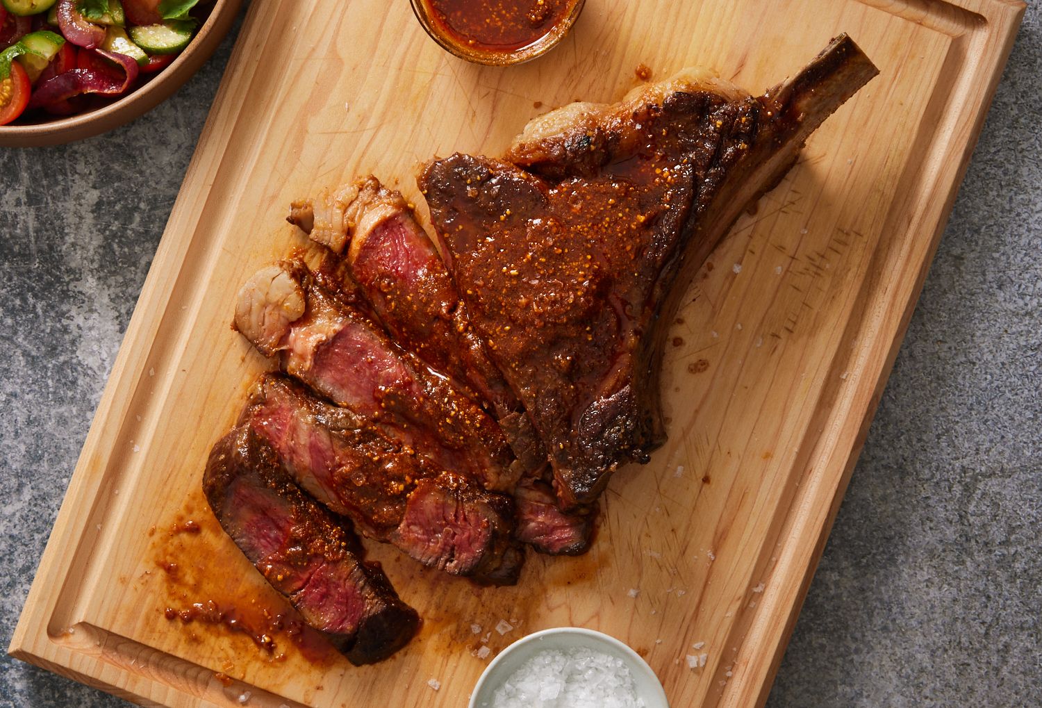 Cowboy Steak With Grilled Red Onion Salad-image