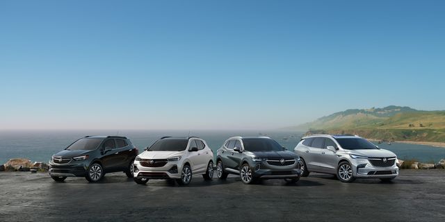pack shot of the 2022 buick encore, encore gx, envision and enclave