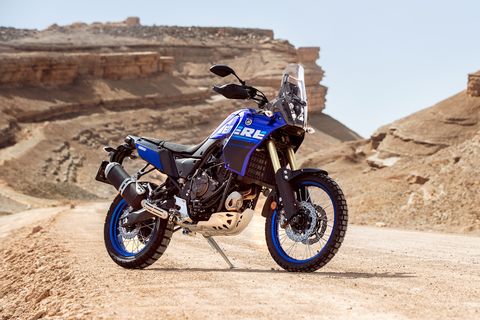 yamaha tenere 700 parked on a dirt camera road