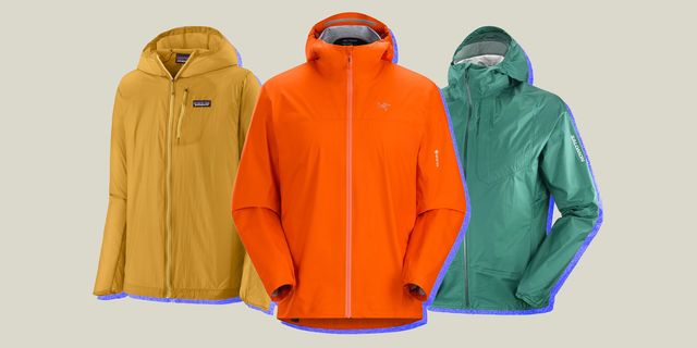 collage of three colorful running jackets