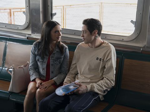 from left kelsey bel powley and scott carlin pete davidson in "the king of staten island," directed by judd apatow
