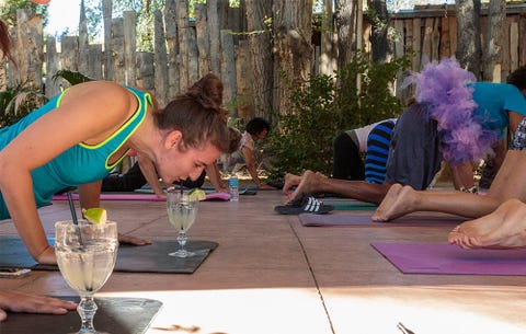 image yoga with margaritas and pigs