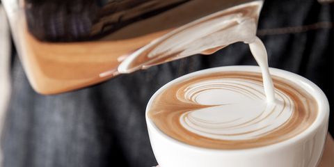 milk pouring into coffee
