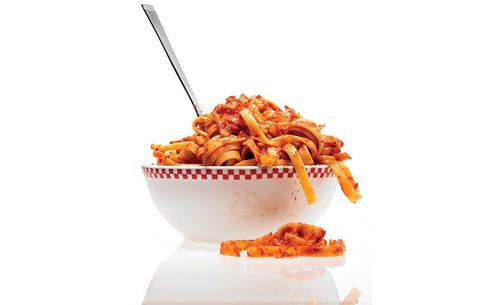 a heaping bowl of spaghetti