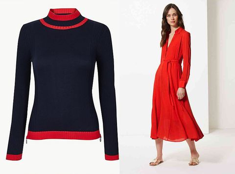 Clothing, Sleeve, Red, Neck, Long-sleeved t-shirt, Dress, Fashion, Outerwear, Shoulder, Sweater, 