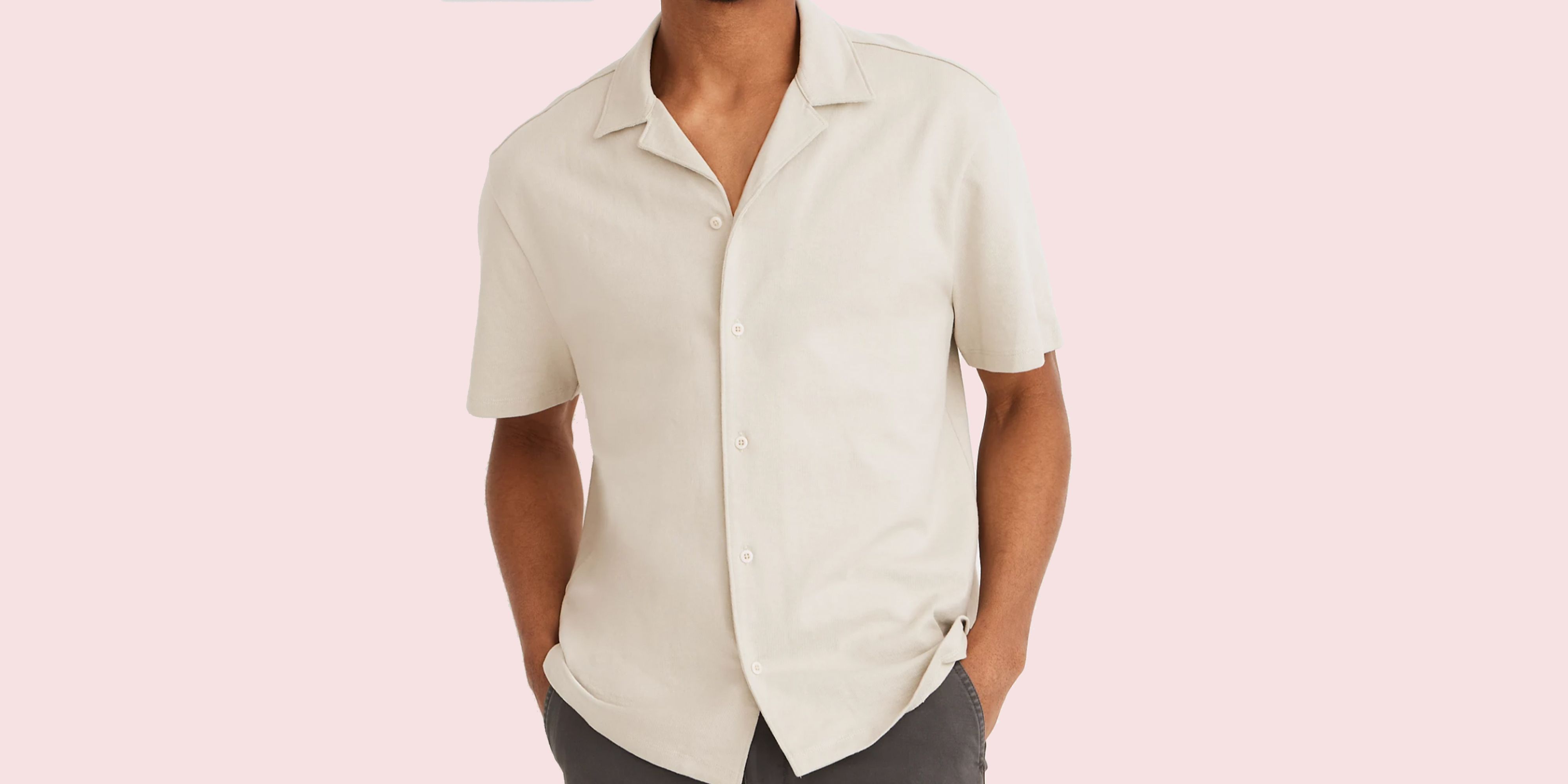 SportsX Mens Stand Collar Short Sleeve Solid Linen Button Regular Shirts