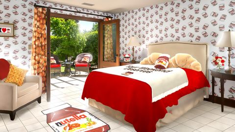 Bedroom, Bed, Furniture, Room, Bed sheet, Property, Interior design, Bed frame, Bedding, Red, 