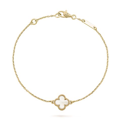 sweet alhambra bracelet, 18k yellow gold, white mother of pearl