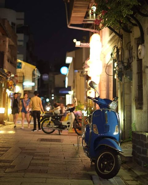 Night, Street, Mode of transport, Town, Scooter, Vehicle, Vespa, Road, Infrastructure, Cobblestone, 