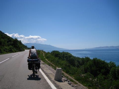 Sky, Road, Highland, Vehicle, Coast, Mode of transport, Vacation, Tourism, Mountain, Horizon, 