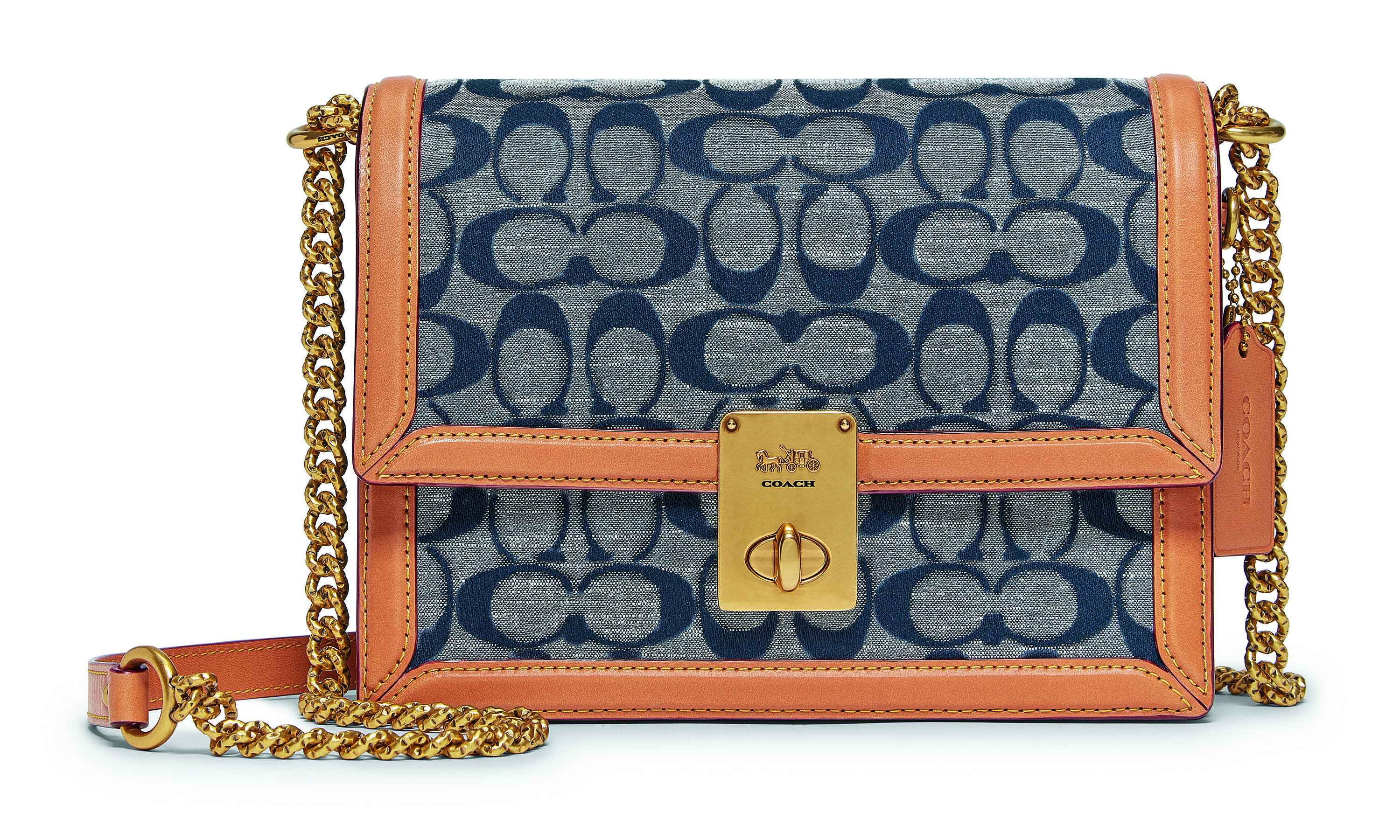 coach hutton shoulder bag in signature chambray