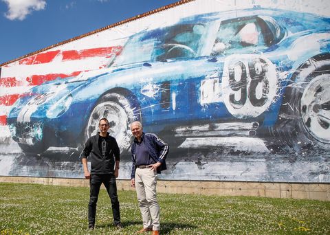 artist nico roussolet painted this mural next to the shelby daytona cobra track on the m1 concourse north of detroit