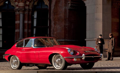 red jaguar e type at london st pancrass renaissance hotel