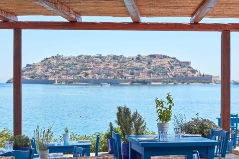 blue door restaurant, the blue palace, crete