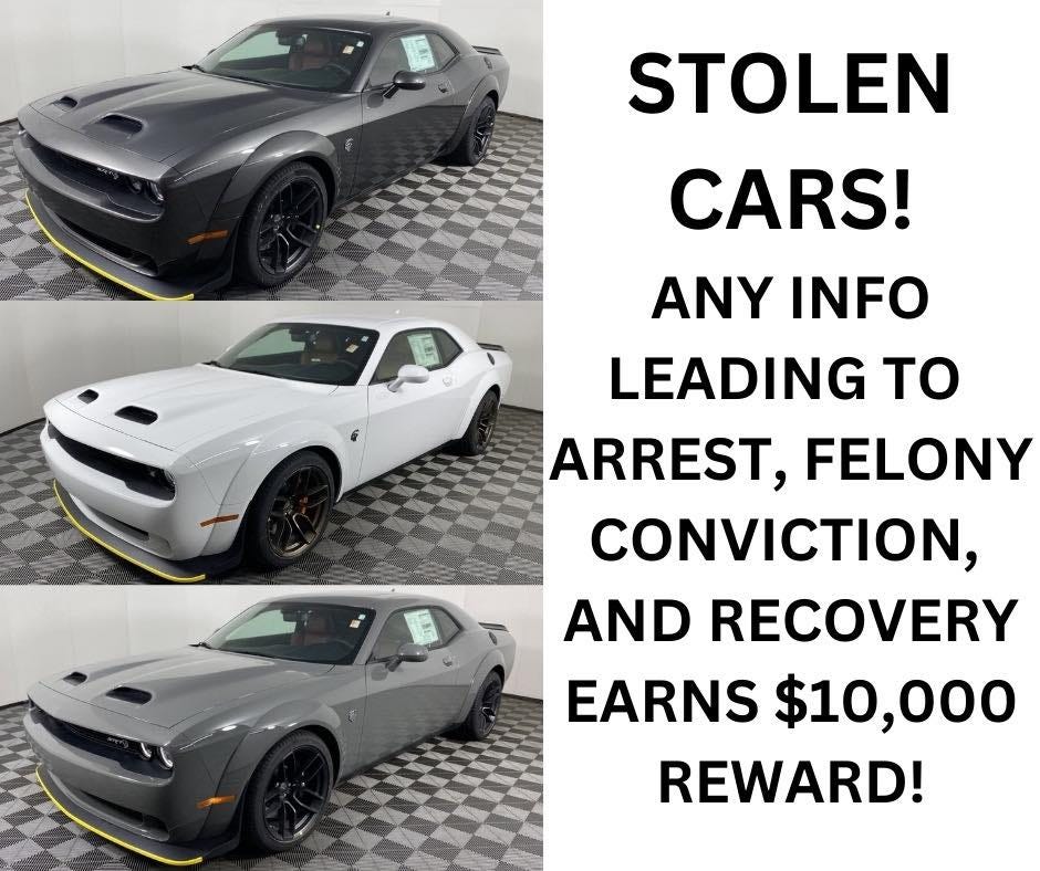 Thieves Crawl Right Past a Dodge Viper to Steal Three Challenger Hellcats at Dealer