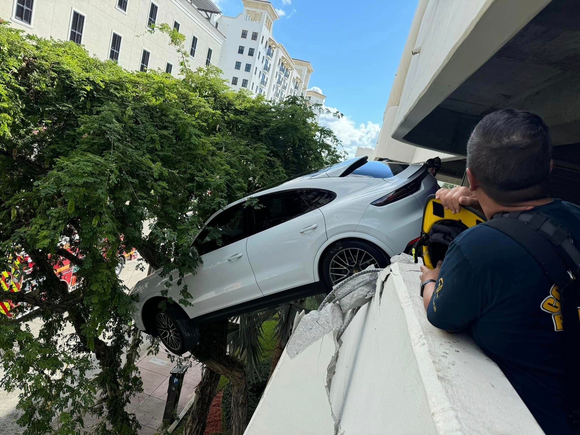 Porsche Cayenne Winds Up Stuck in Tree in Florida