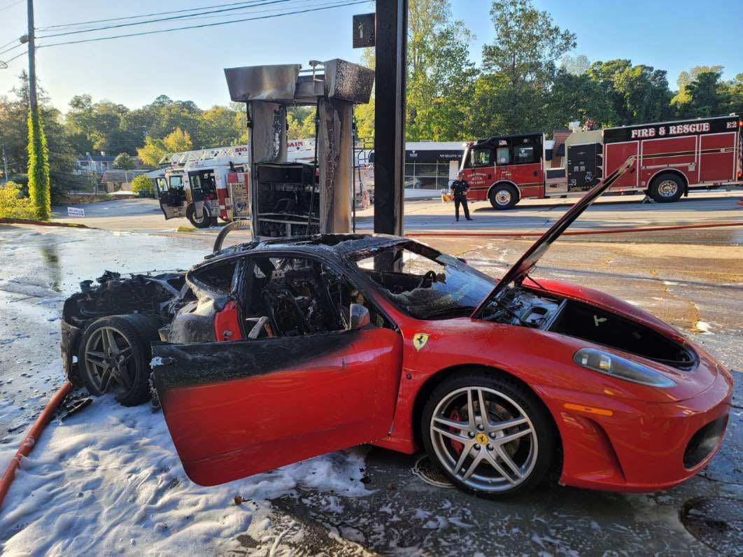 Ferrari F430 Destroyed, Takes Out Part of Gas Station in Fire While Refueling