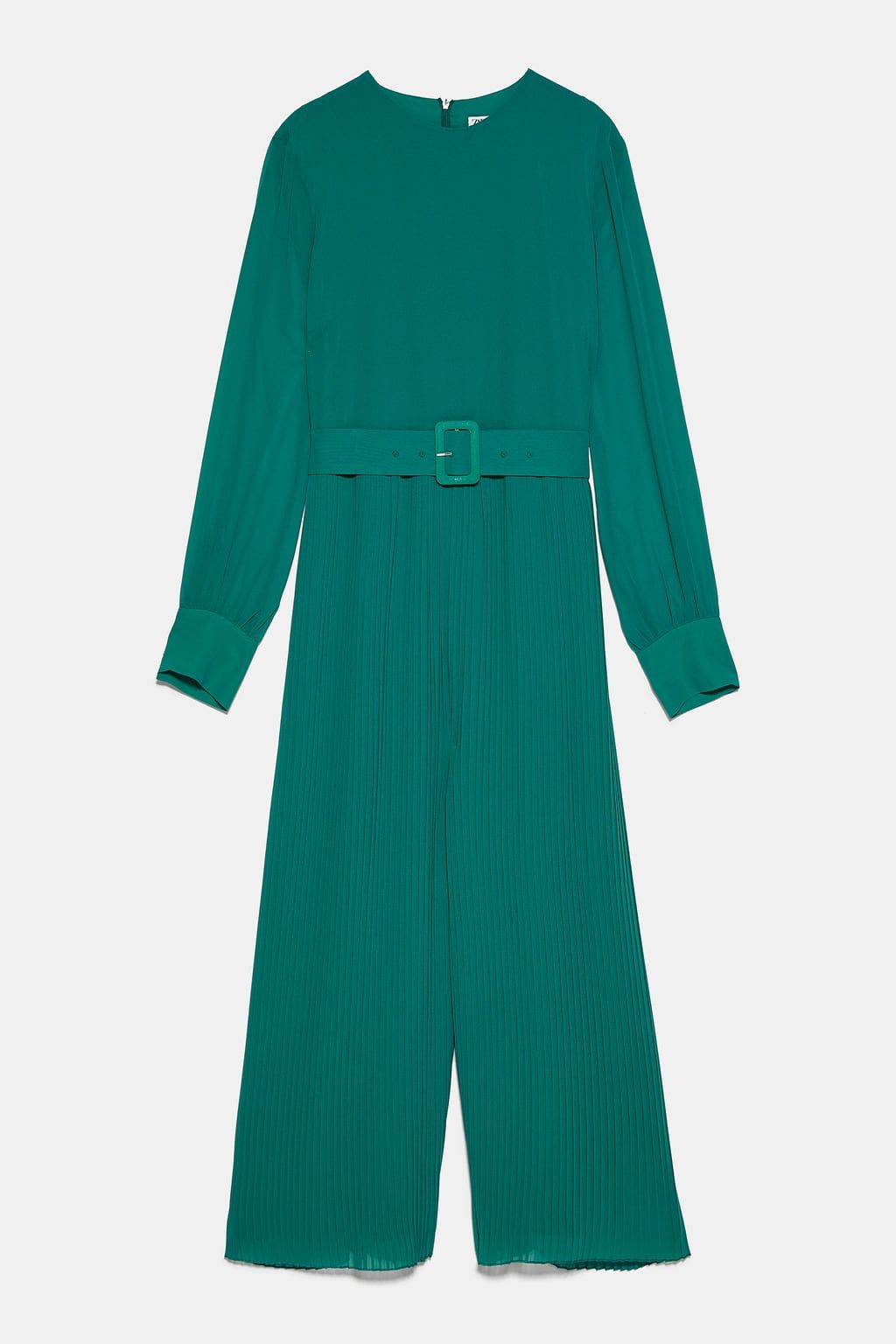 zara green pleated jumpsuit