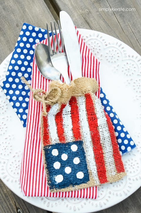 4th of july craft burlap flag silverware holders