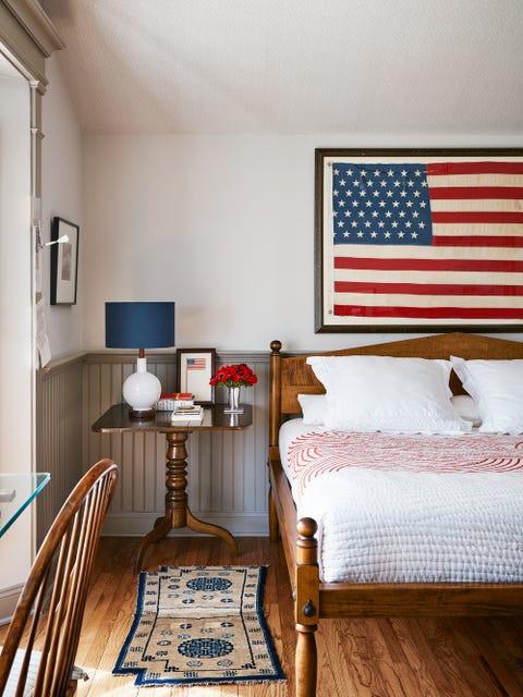 patriotic bedroom with framed american flag