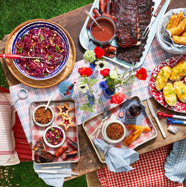 4th of july spread on a picnic table outside