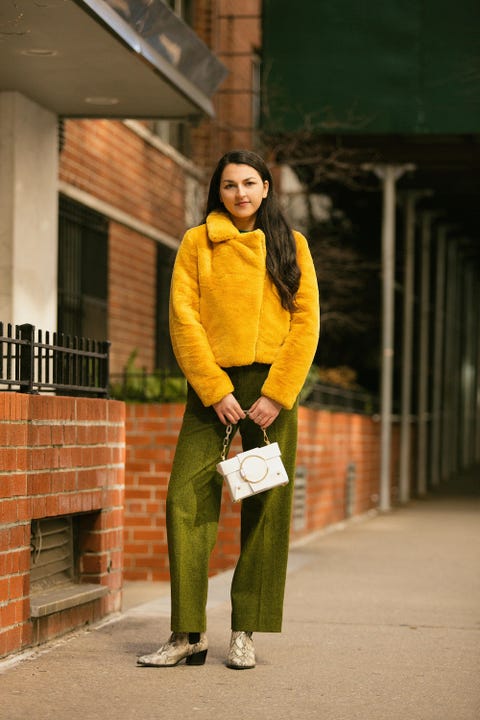 Yellow, Green, Street fashion, Standing, Fashion, Outerwear, Jacket, Photography, Costume, 