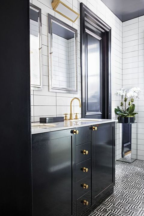 Black White Bathroom Design And Tile, Bathroom With Black Vanity Ideas