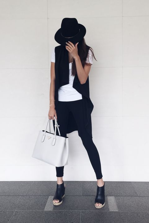 White, Clothing, Shoulder, Black, Street fashion, Fashion, Black-and-white, Sportswear, Neck, Joint, 